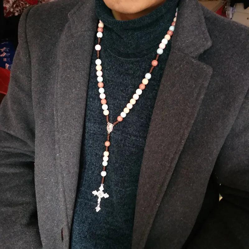 Terço Colar Virgem Maria Pedras Colorido