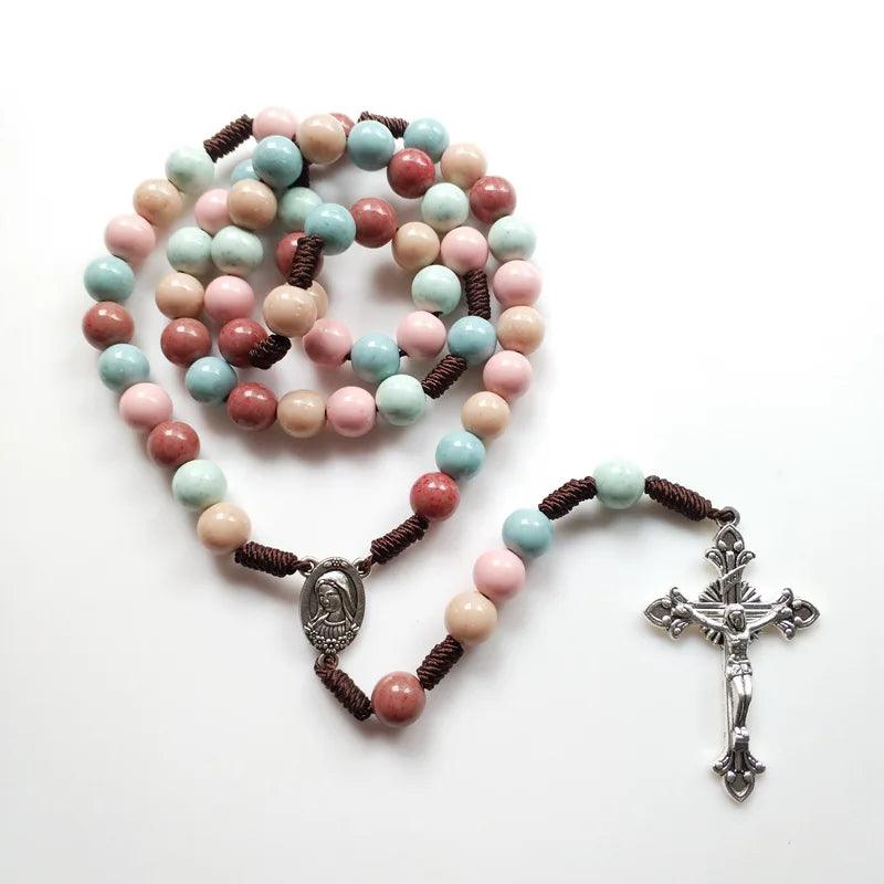 Terço Colar Virgem Maria Pedras Colorido